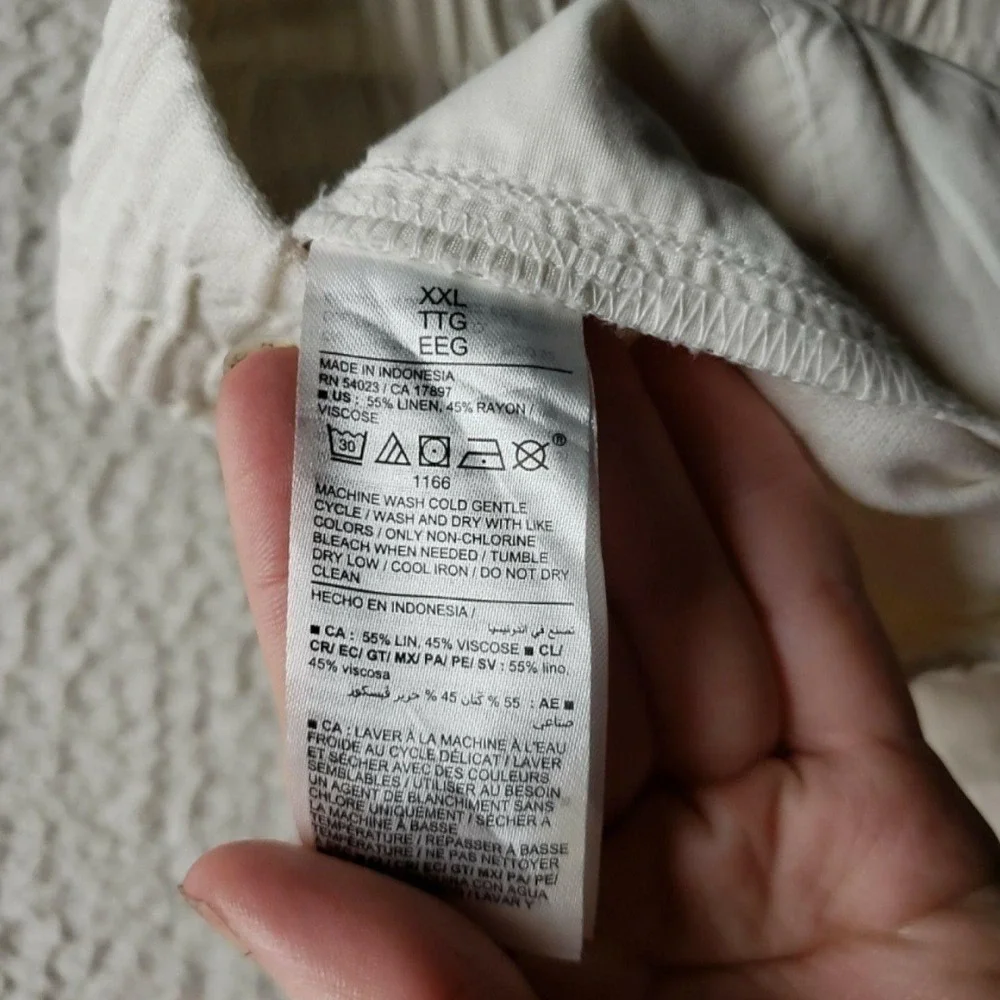 Old Navy Pants Mens 2XL White Linen Viscose Straight Comfort Elastic Waistband